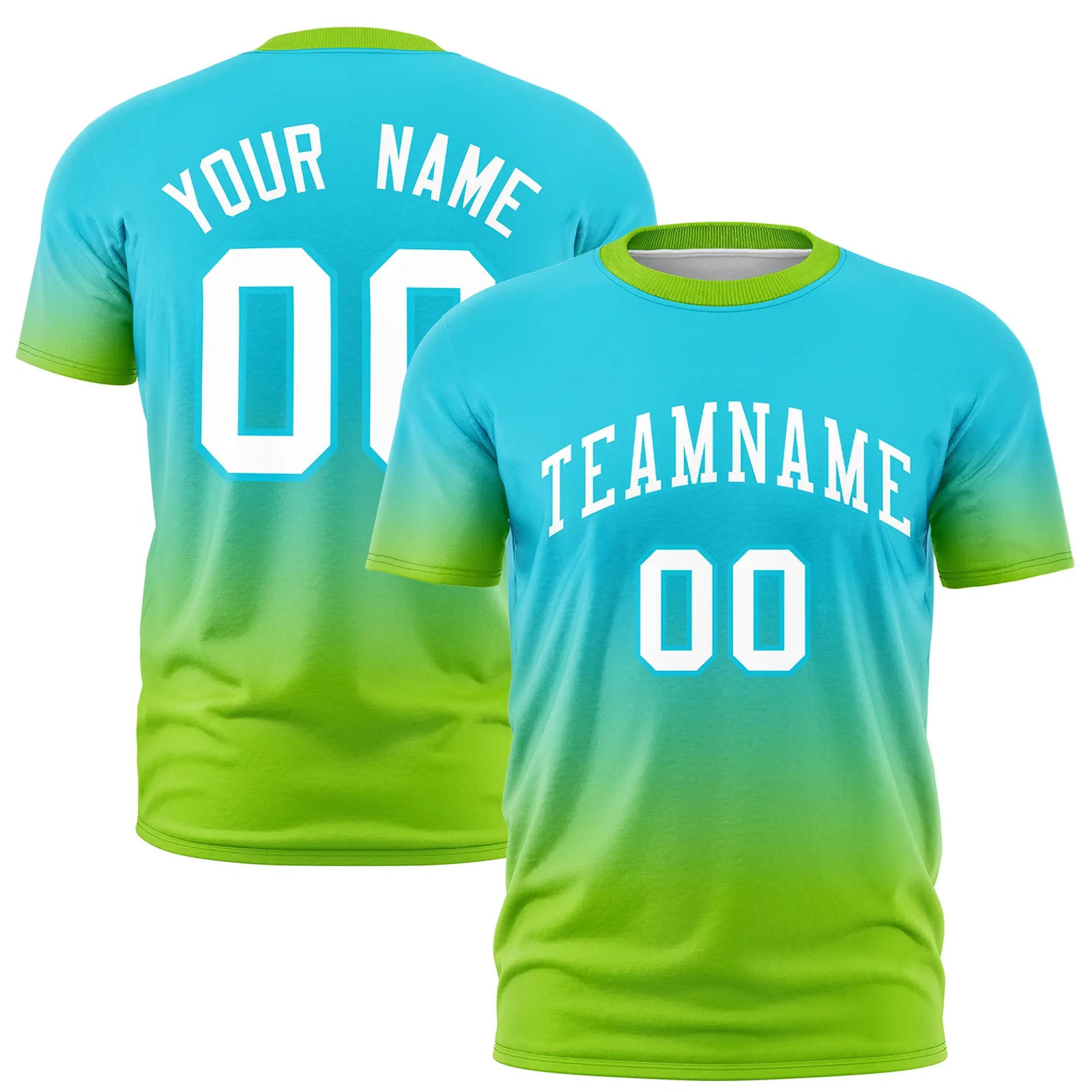 Custom Sky Blue-Neon Green Gradient Fashion Design Performance T-Shirt