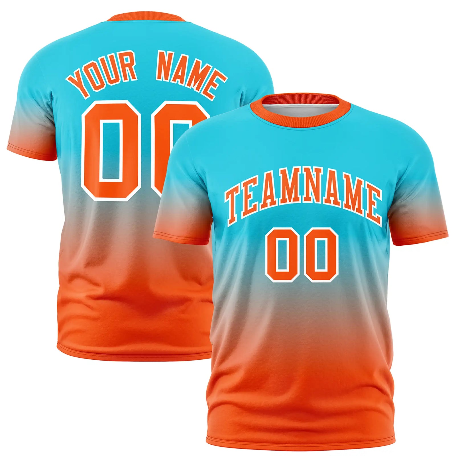 Custom Sky Blue-Orange Gradient Fashion Design Performance T-Shirt