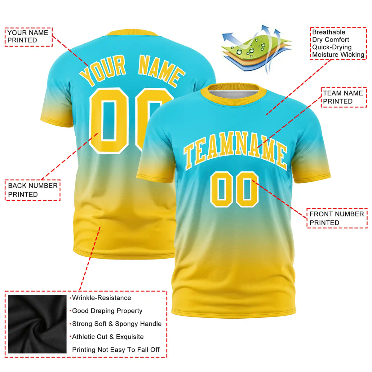 Custom Sky Blue-Gold01 Gradient Fashion Design Performance T-Shirt