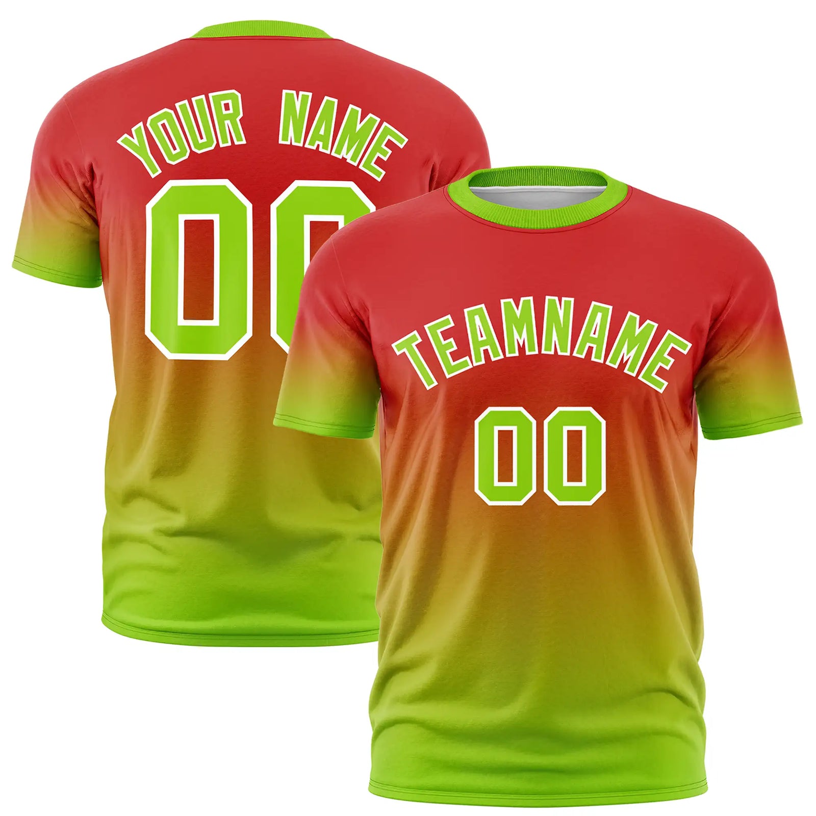 Custom Red-Neon Green Gradient Fashion Design Performance T-Shirt
