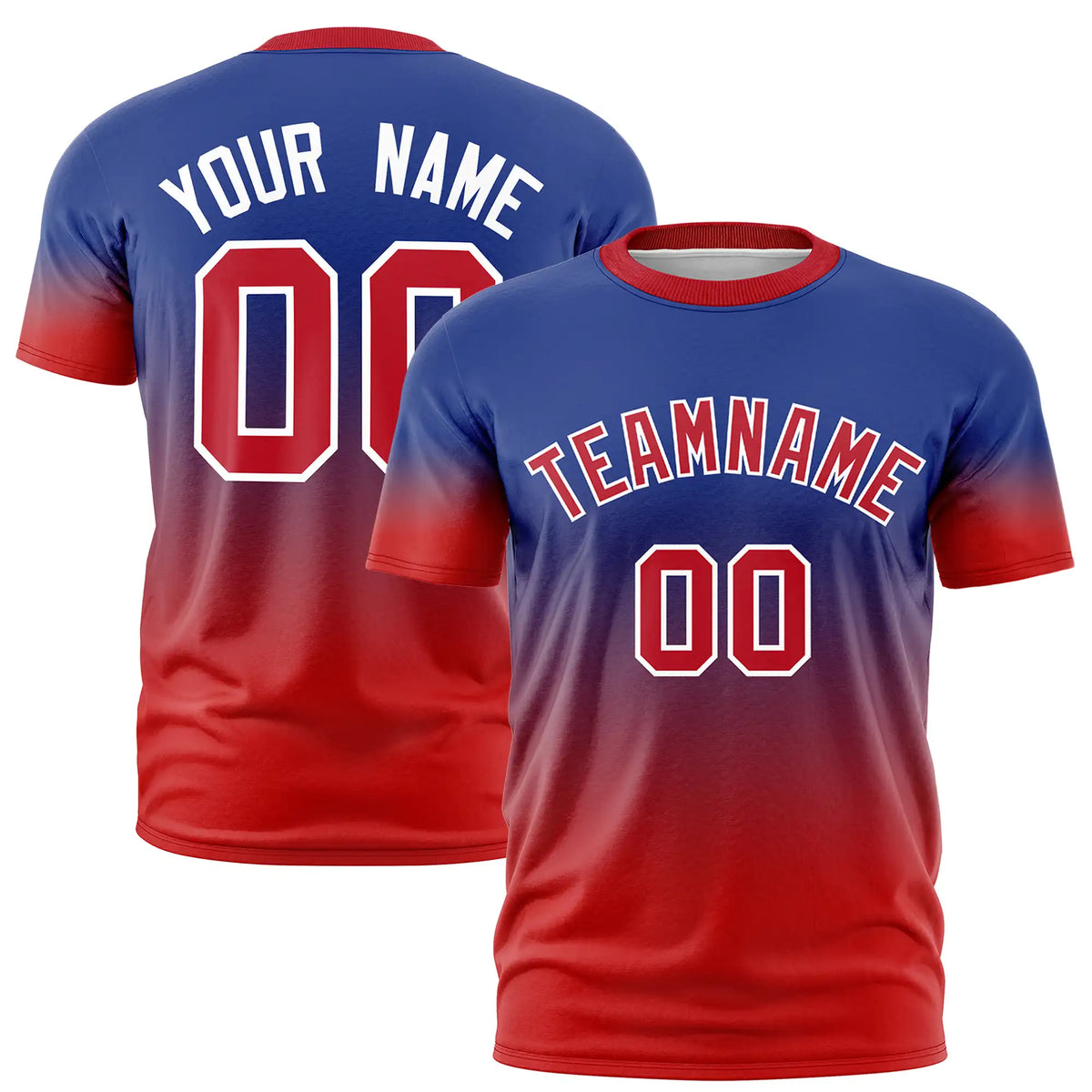 Custom Royal Blue-Red Gradient Fashion Design Performance T-Shirt