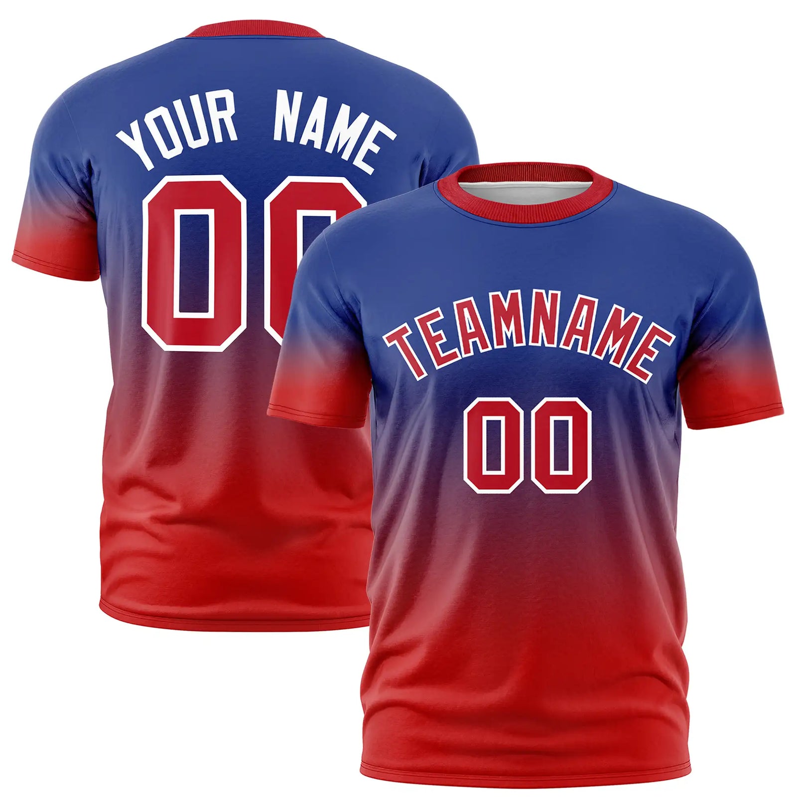 Custom Royal Blue-Red Gradient Fashion Design Performance T-Shirt