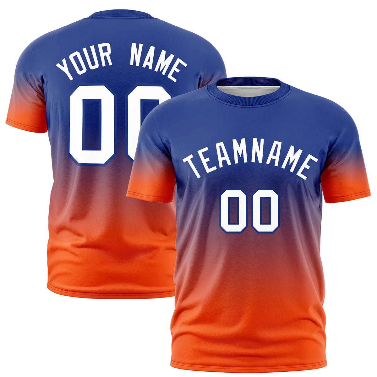 Custom Royal Blue-Orange Gradient Fashion Design Performance T-Shirt