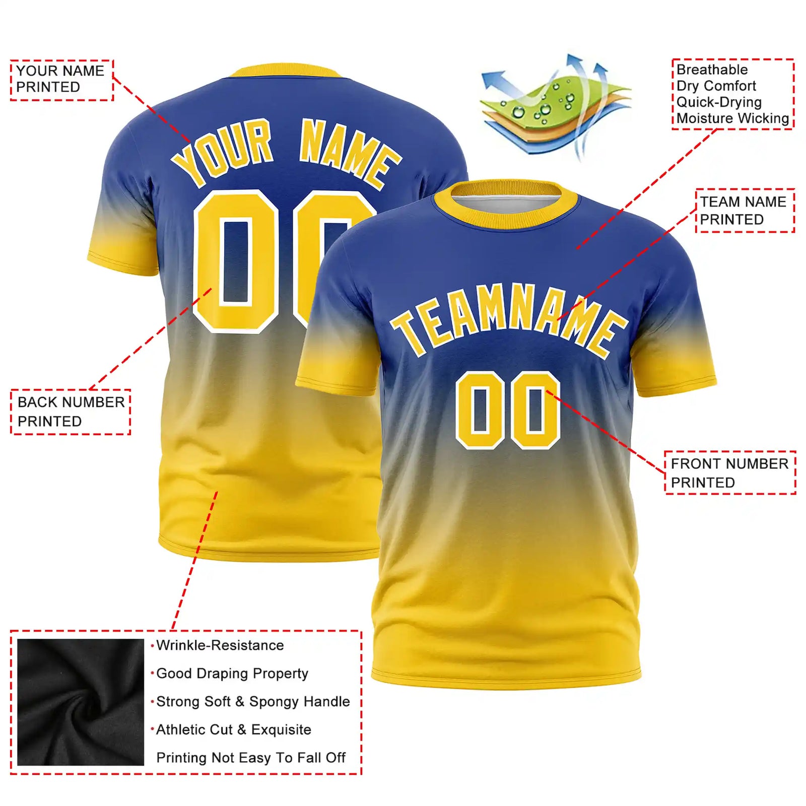 Custom Royal Blue-Gold01 Gradient Fashion Design Performance T-Shirt
