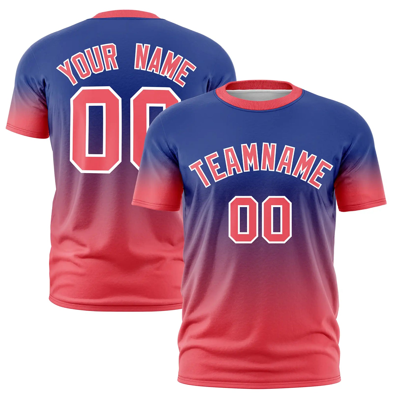 Custom Royal Blue-Red Gradient Fashion Design Performance T-Shirt