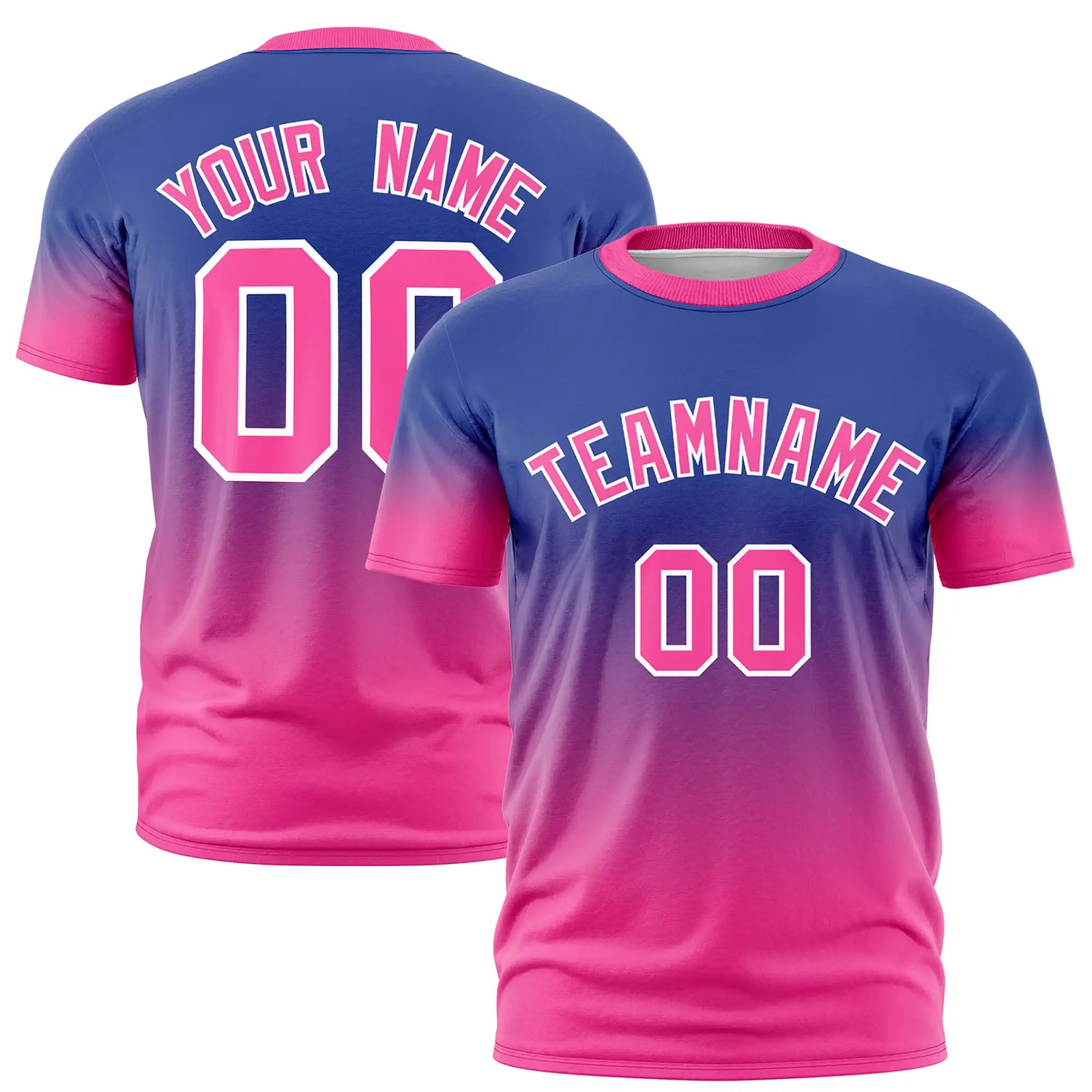 Custom Royal Blue-Pink Gradient Fashion Design Performance T-Shirt