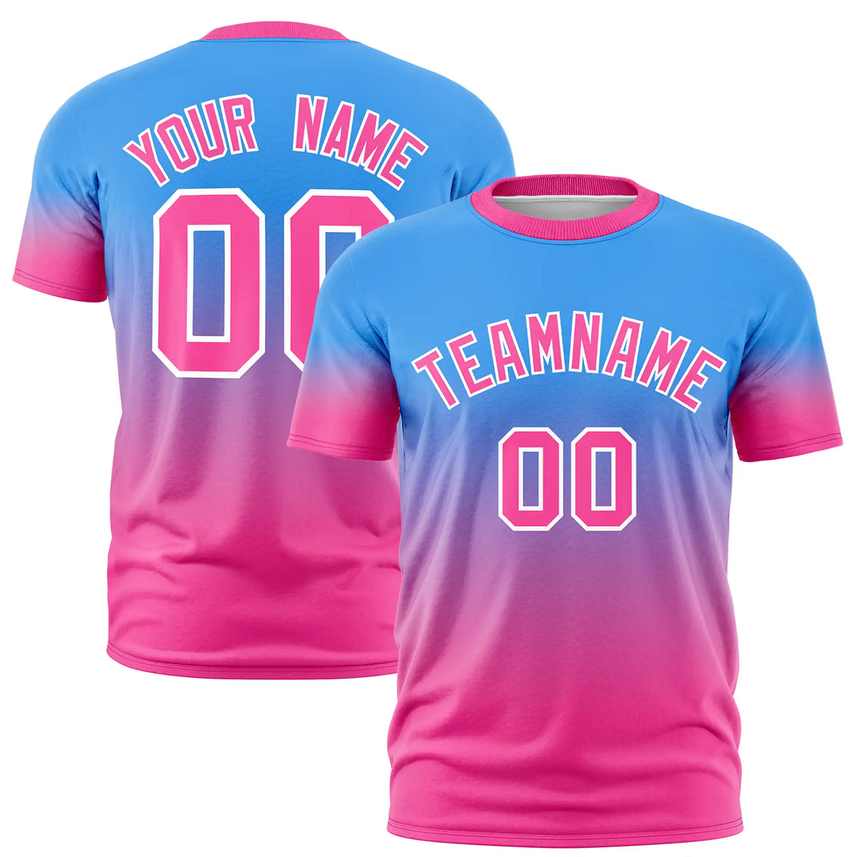Custom Powder Blue-Pink Gradient Fashion Design Performance T-Shirt