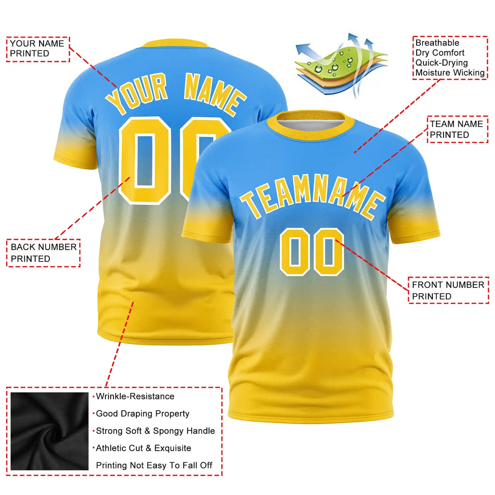 Custom Powder Blue-Gold01 Gradient Fashion Design Performance T-Shirt