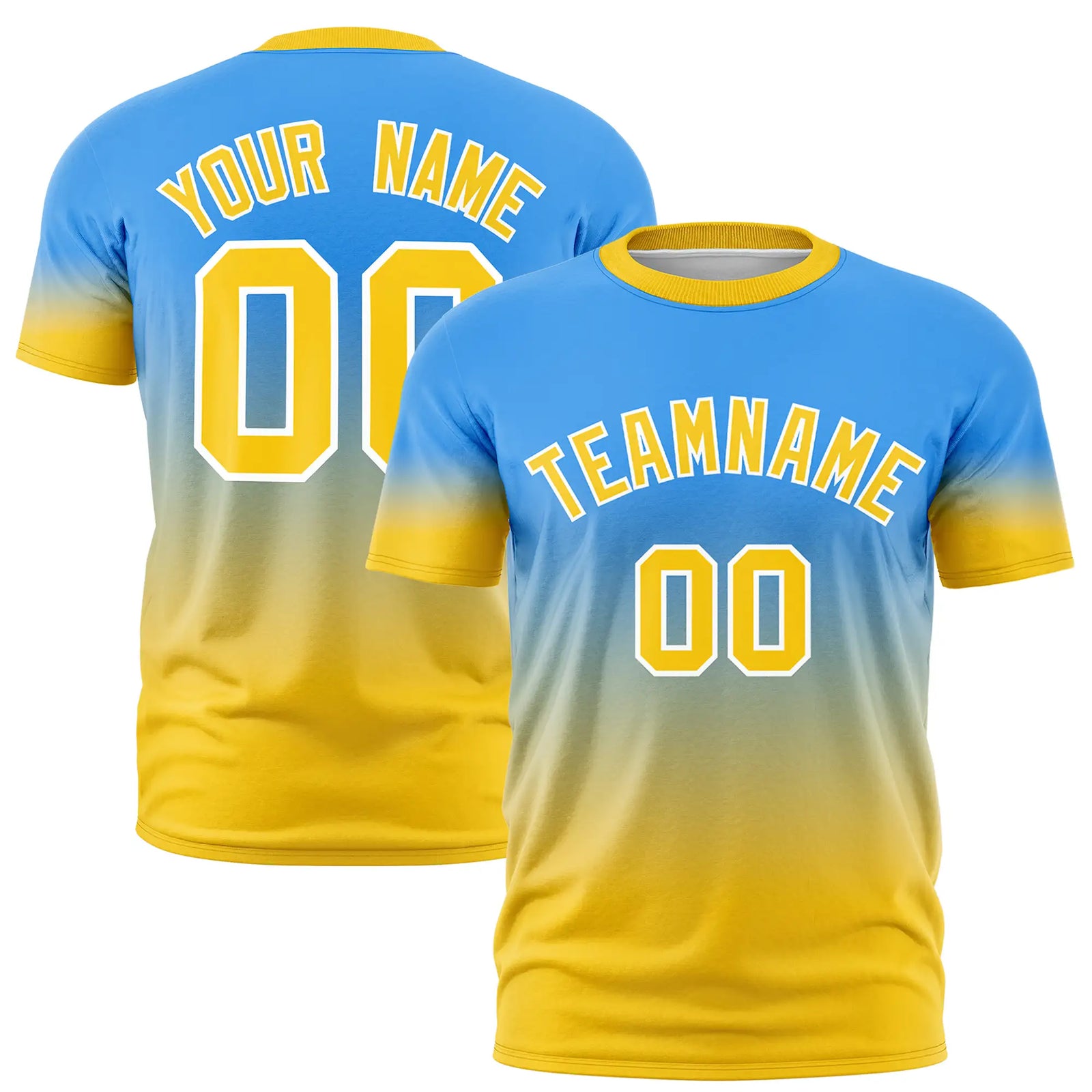 Custom Powder Blue-Gold01 Gradient Fashion Design Performance T-Shirt