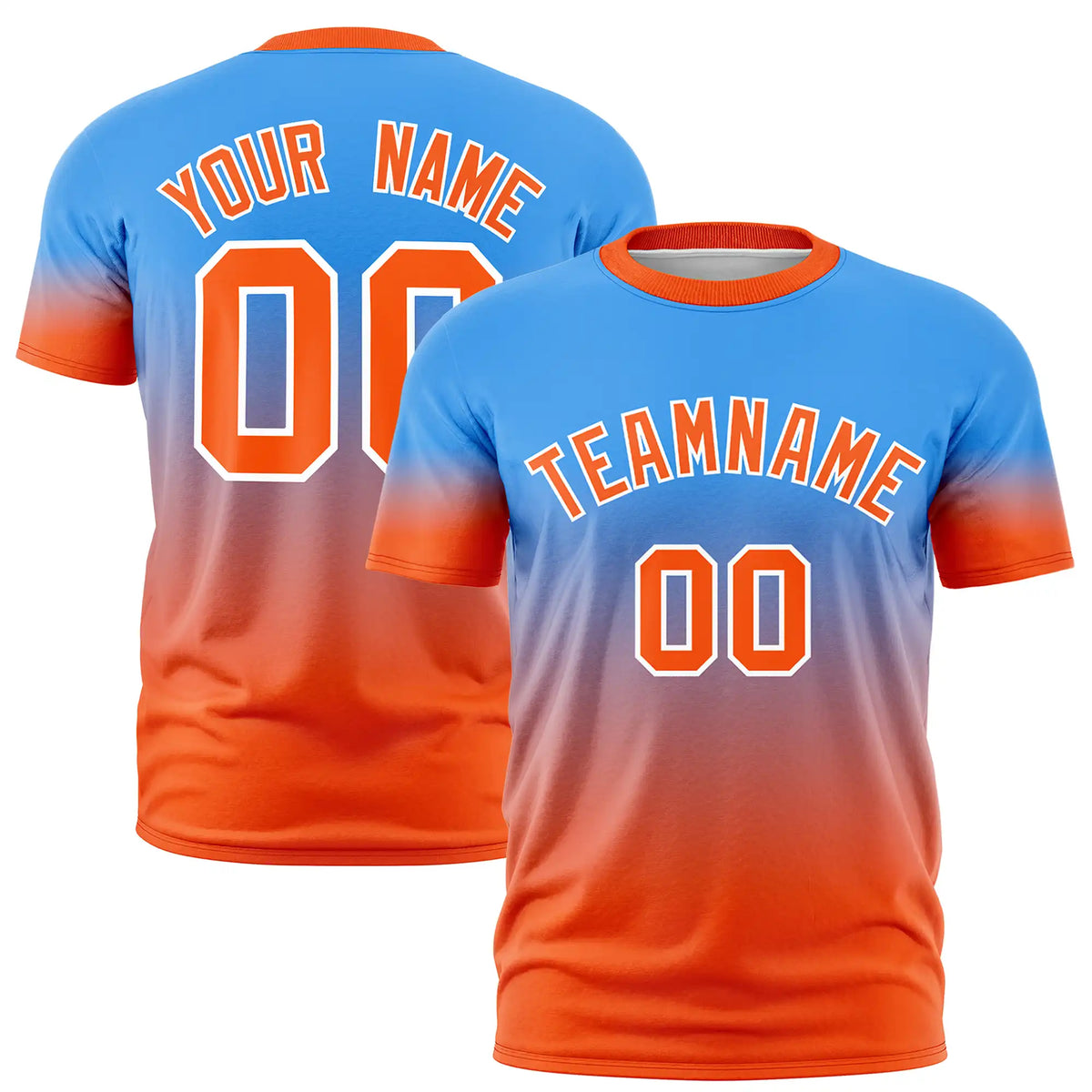 Custom Powder Blue-Orange Gradient Fashion Design Performance T-Shirt