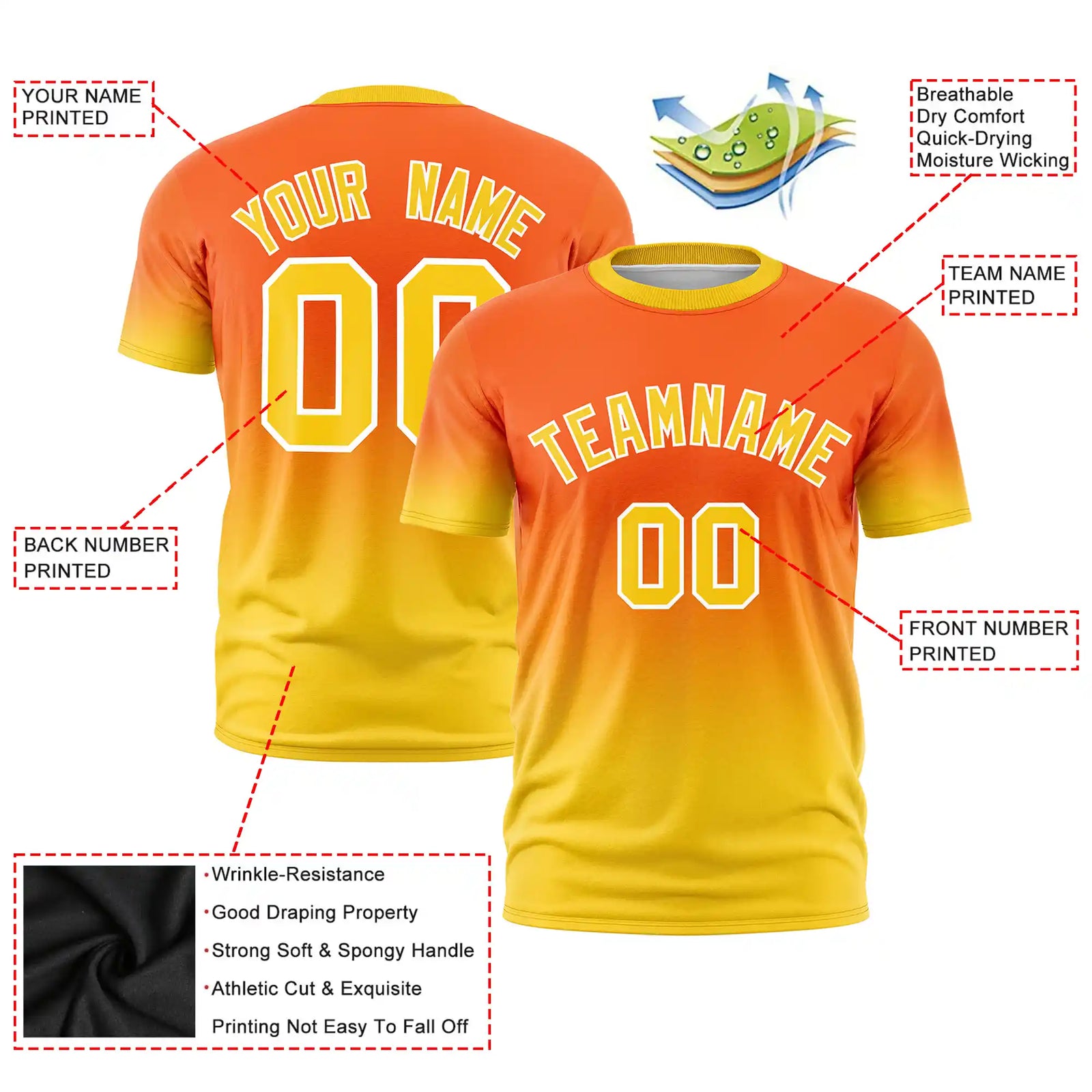 Custom Orange-Gold01 Gradient Fashion Design Performance T-Shirt