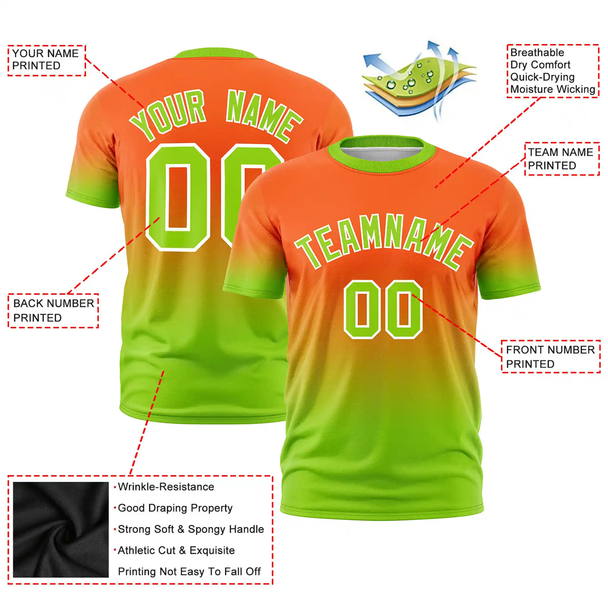 Custom Orange-Neon Green Gradient Fashion Design Performance T-Shirt