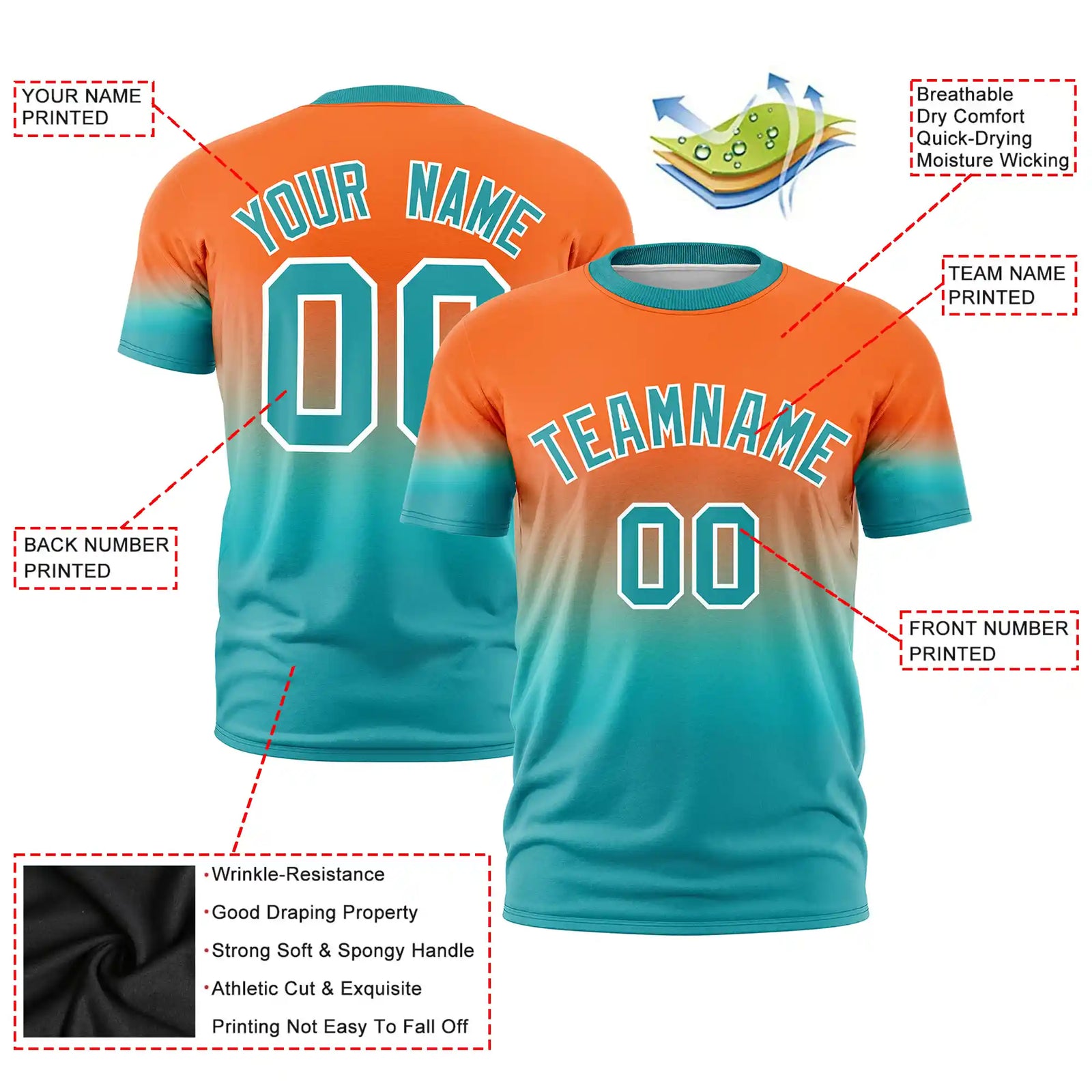 Custom Orange-Aqua Gradient Fashion Design Performance T-Shirt