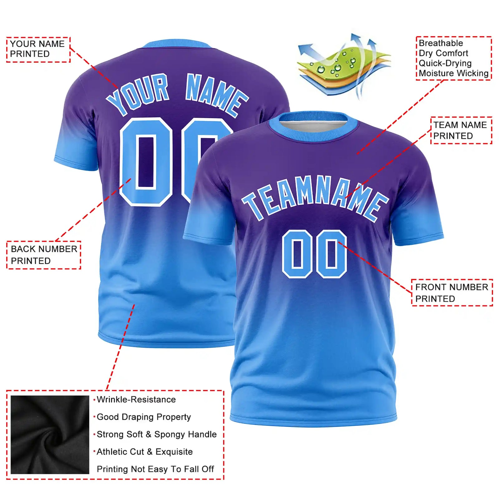 Custom Purple-Powder Blue Gradient Fashion Design Performance T-Shirt