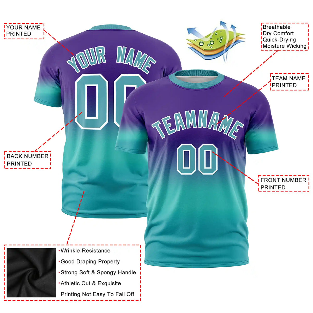 Custom Purple-Aqua Gradient Fashion Design Performance T-Shirt