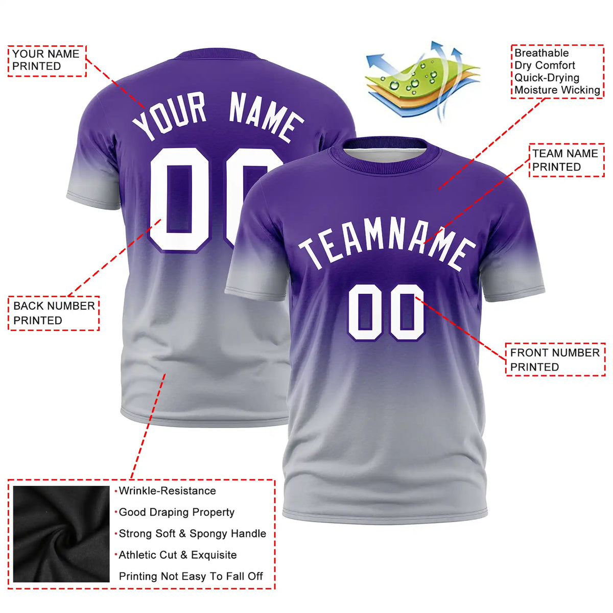 Custom Purple-Gray Gradient Fashion Design Performance T-Shirt