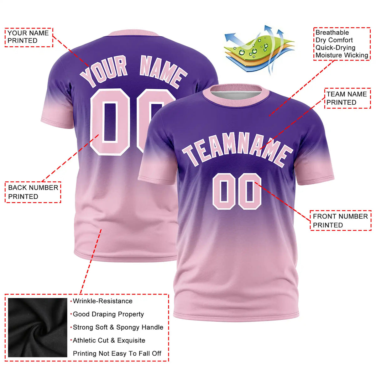 Custom Purple-Light Pink Gradient Fashion Design Performance T-Shirt
