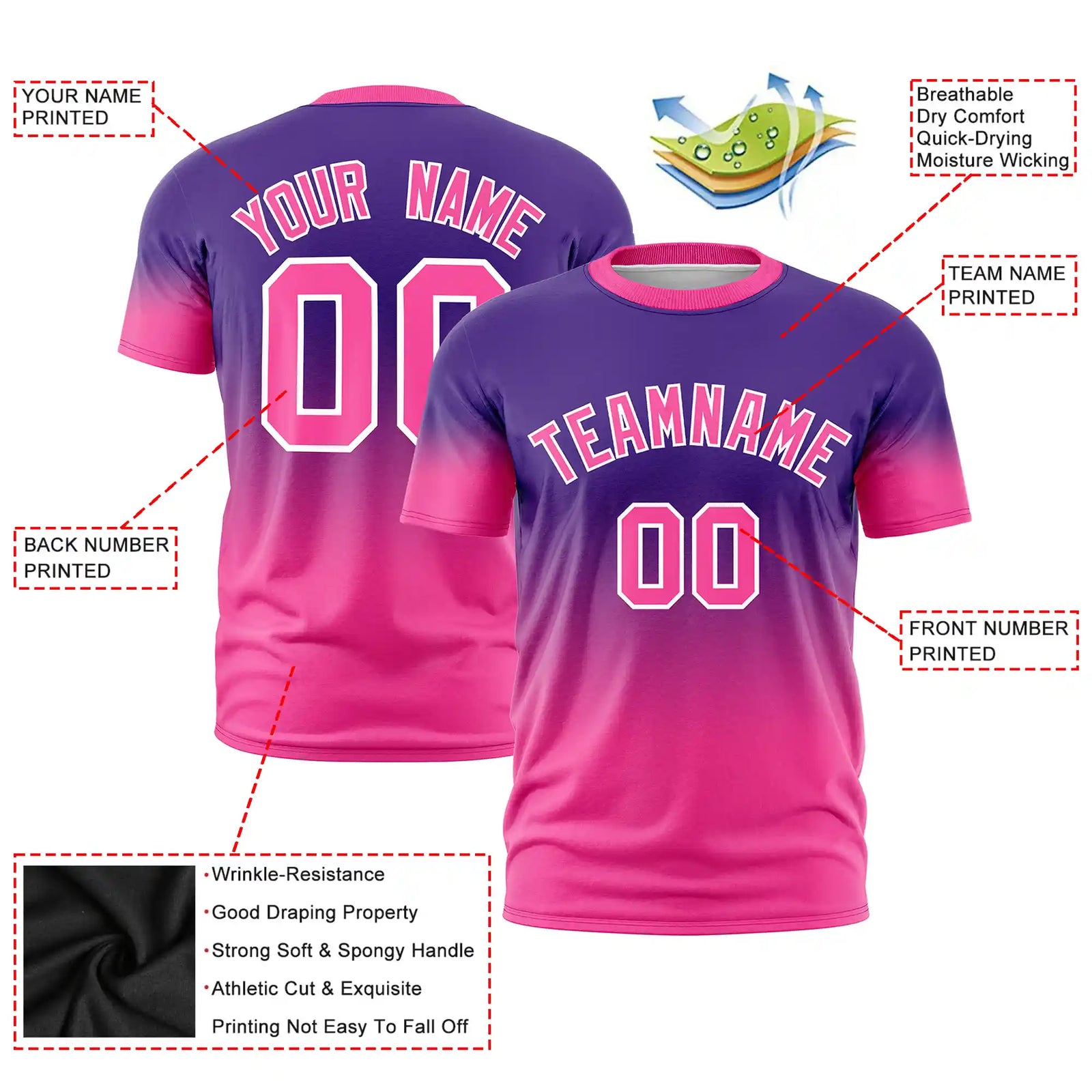 Custom Purple-Pink Gradient Fashion Design Performance T-Shirt