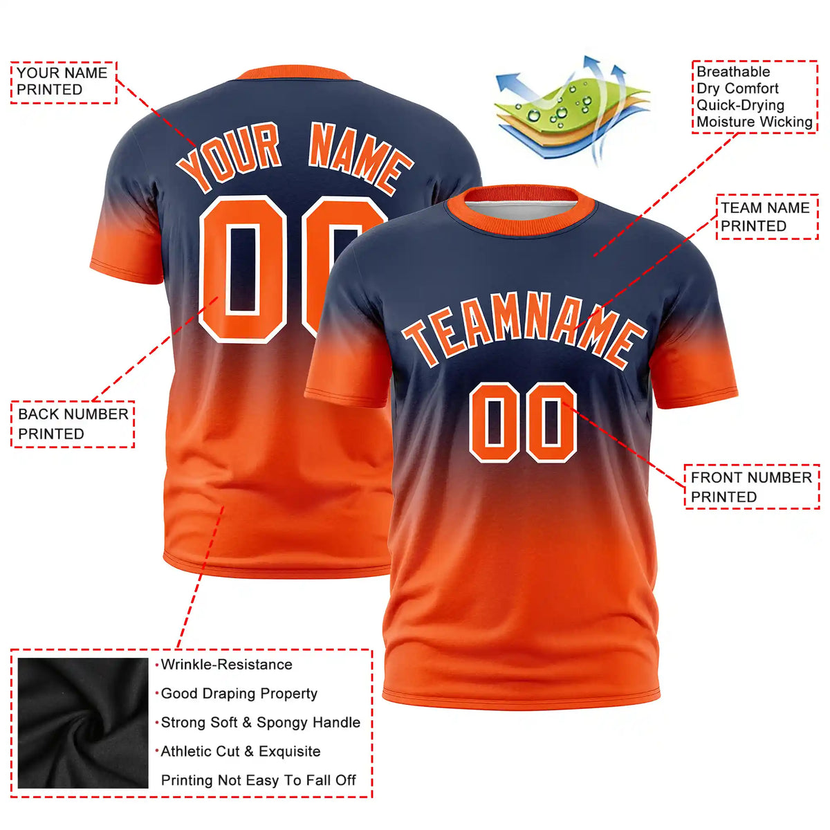 Custom Navy-Orange Gradient Fashion Design Performance T-Shirt