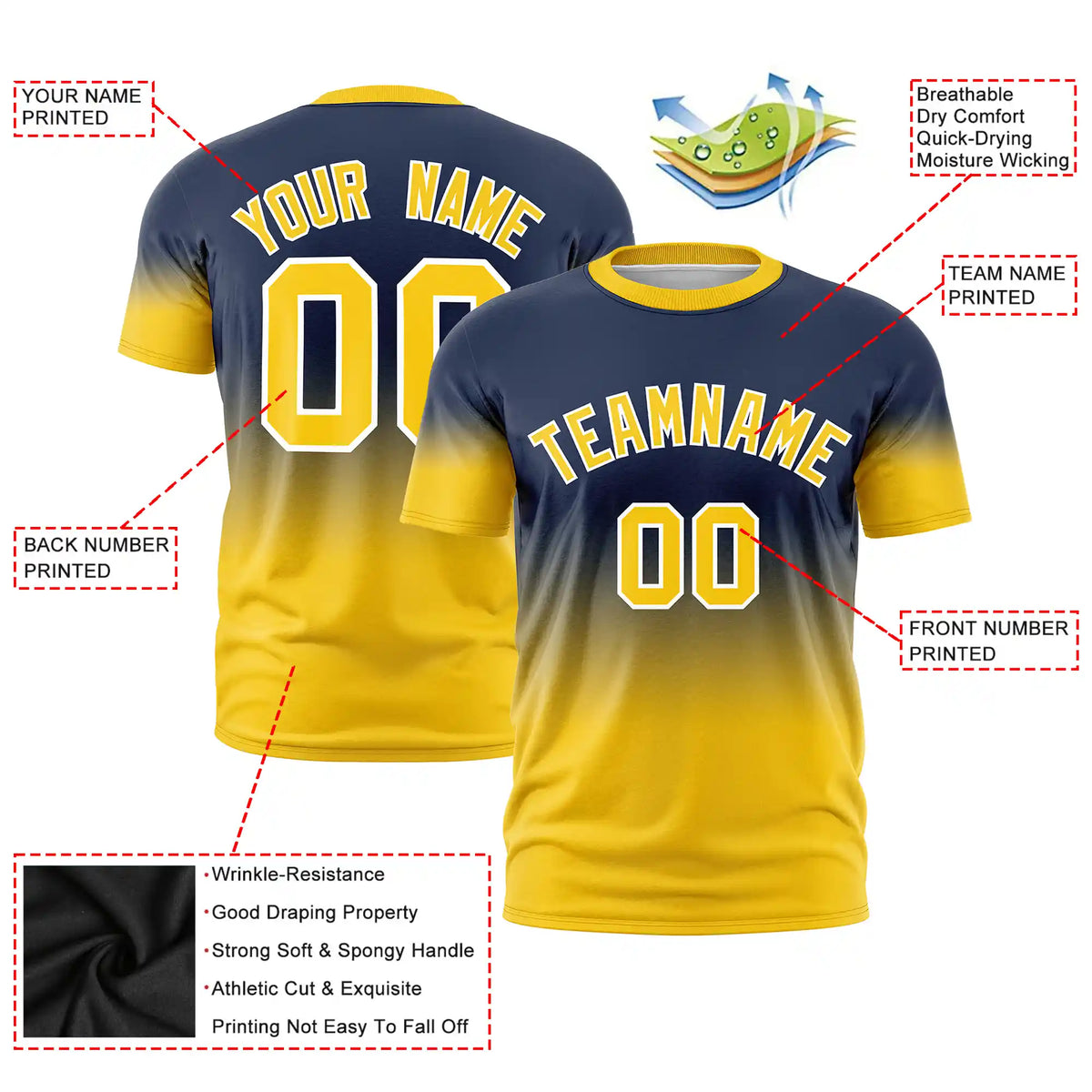 Custom Navy-Gold01 Gradient Fashion Design Performance T-Shirt