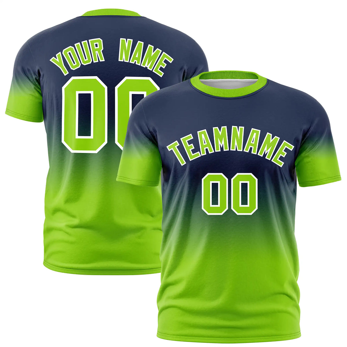 Custom Navy-Neon Green Gradient Fashion Design Performance T-Shirt