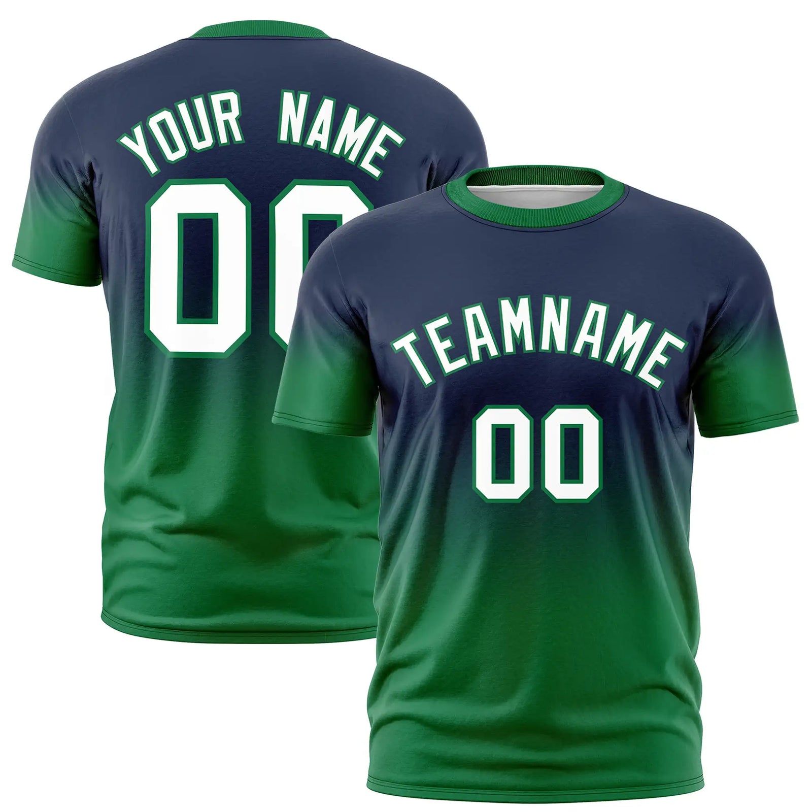 Custom Navy-Kelly Green Gradient Fashion Design Performance T-Shirt