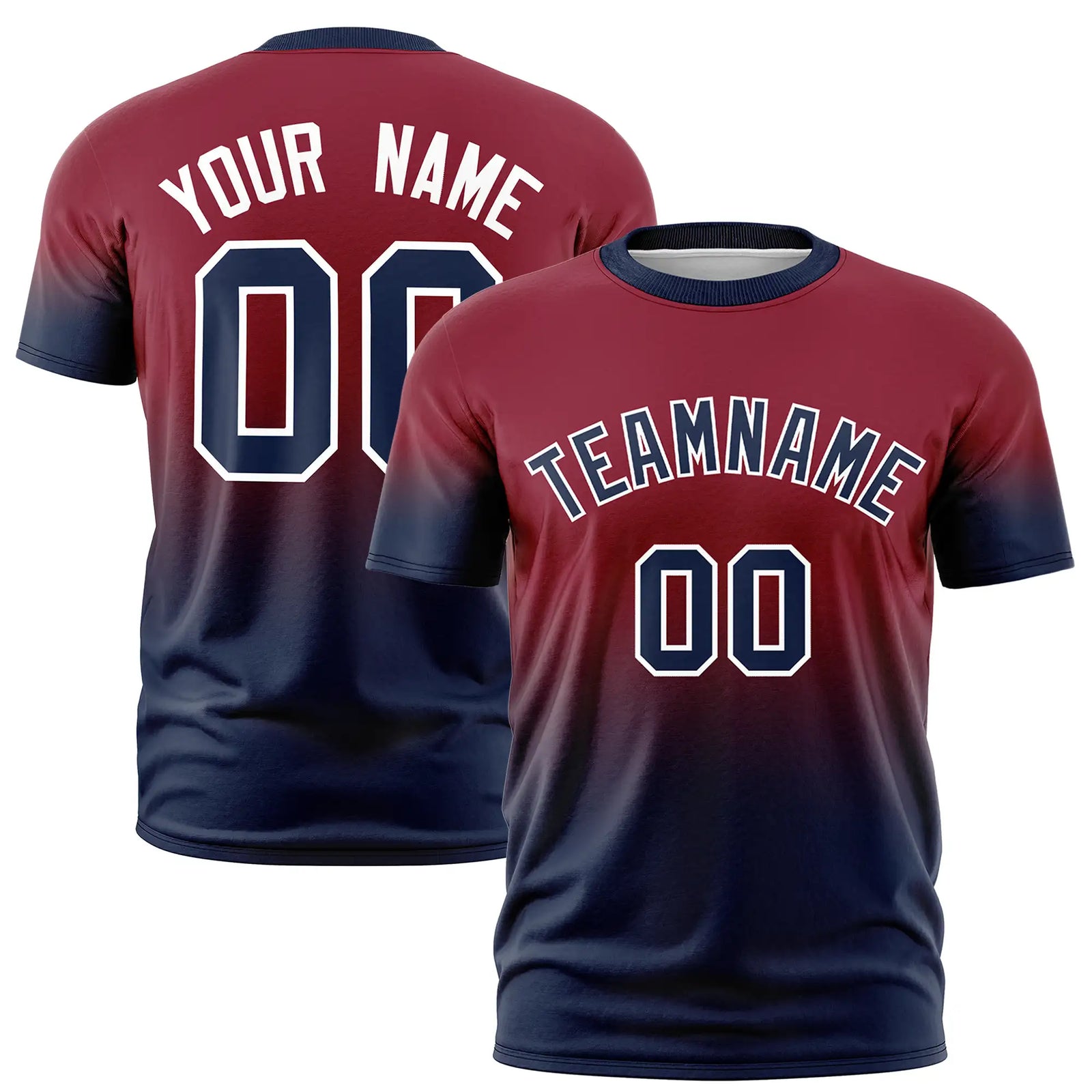 Custom Crimson-Navy Gradient Fashion Design Performance T-Shirt