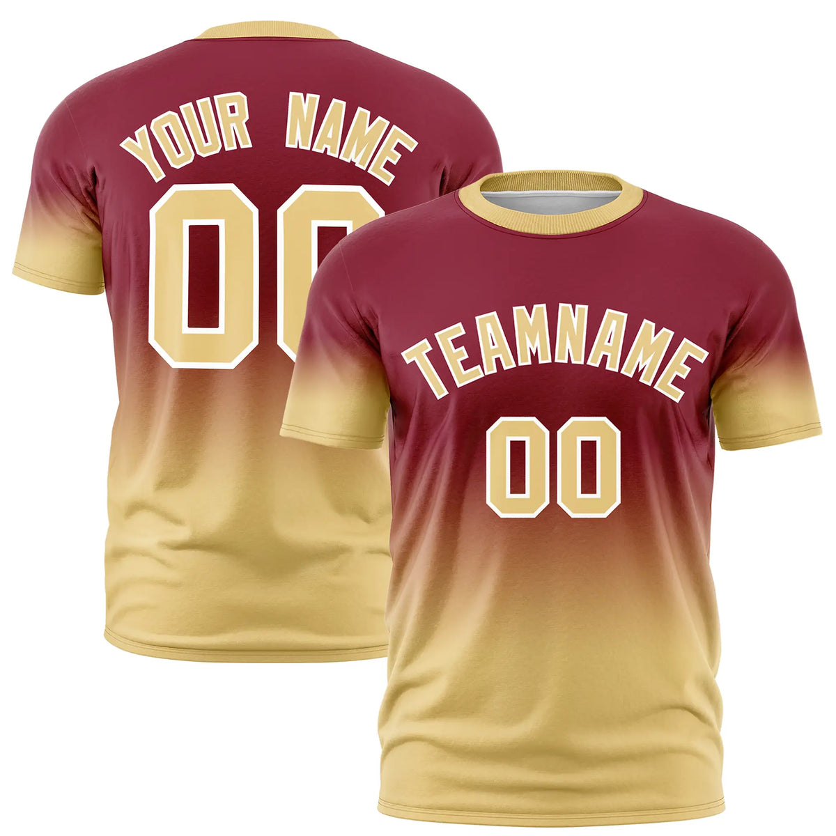 Custom Crimson-Khaki Gradient Fashion Design Performance T-Shirt