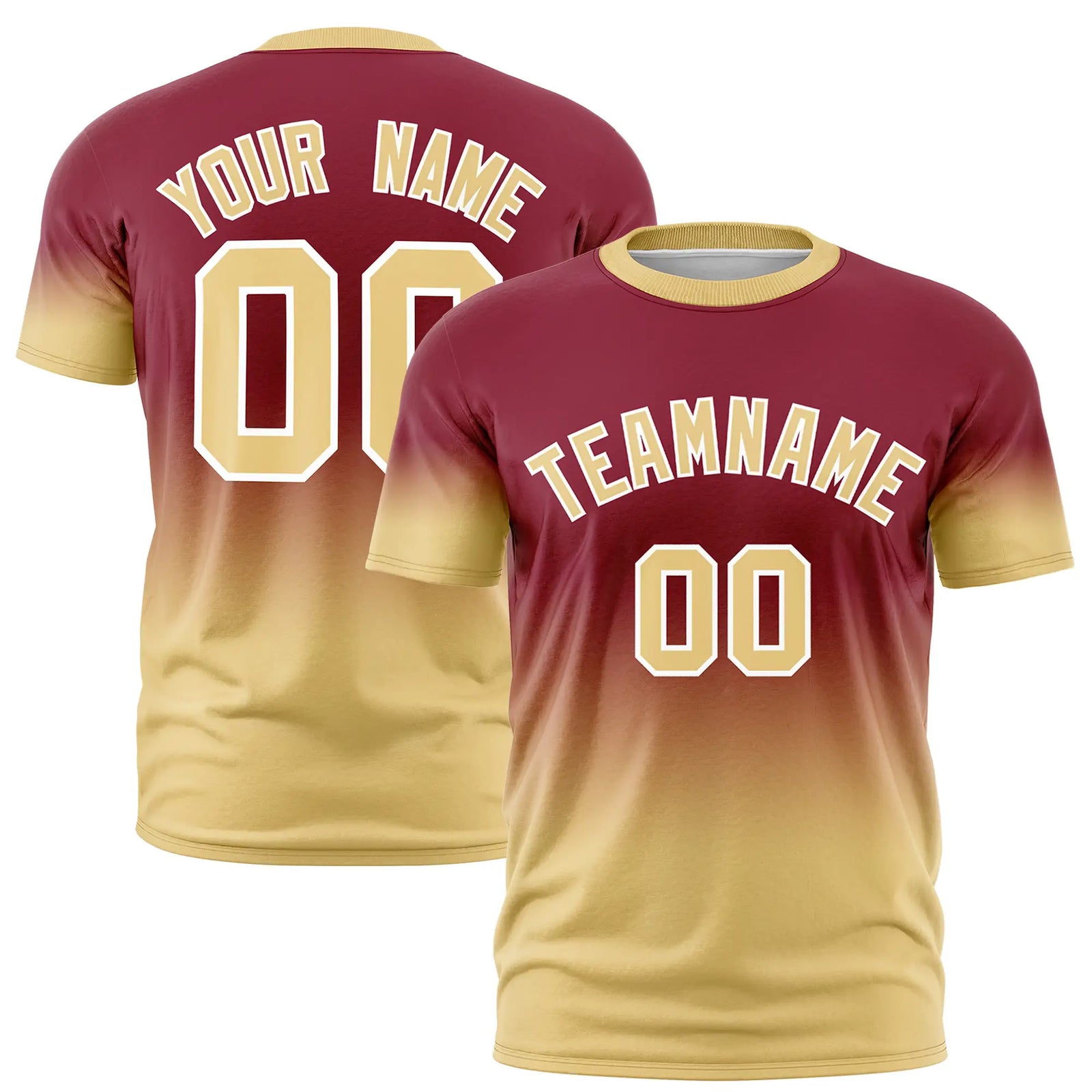 Custom Crimson-Khaki Gradient Fashion Design Performance T-Shirt