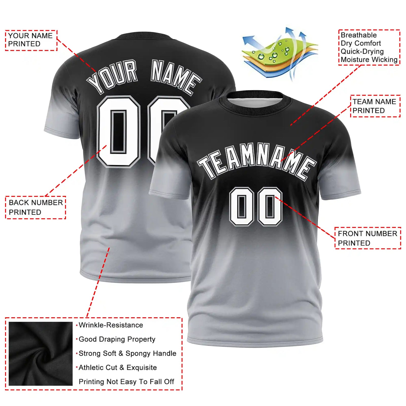 Custom Black-Gray Gradient Fashion Design Performance T-Shirt