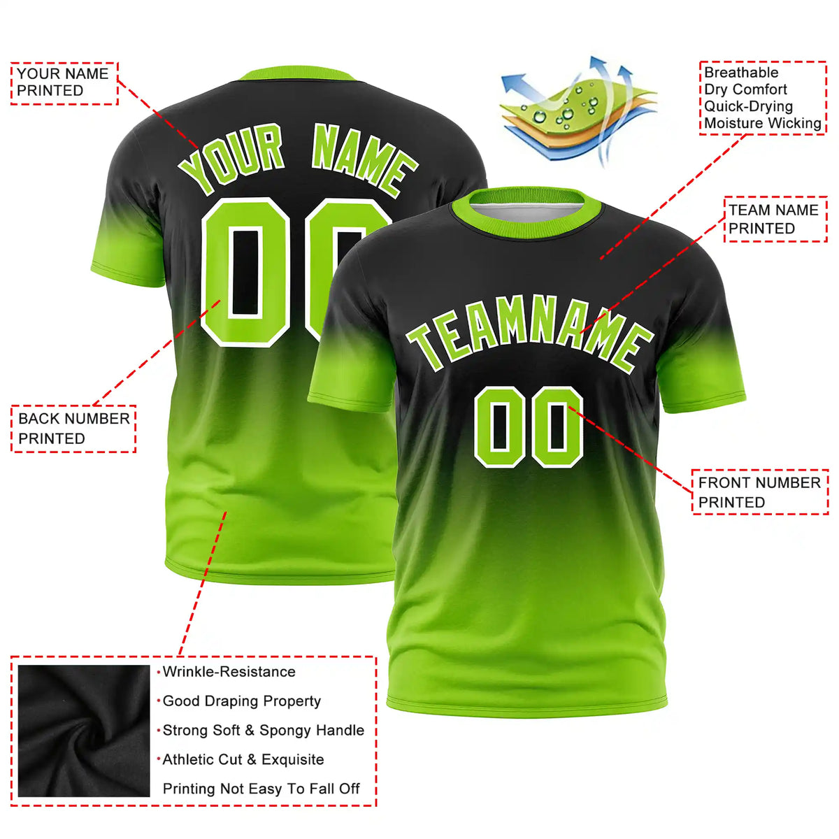 Custom Black-Neon Green Gradient Fashion Design Performance T-Shirt
