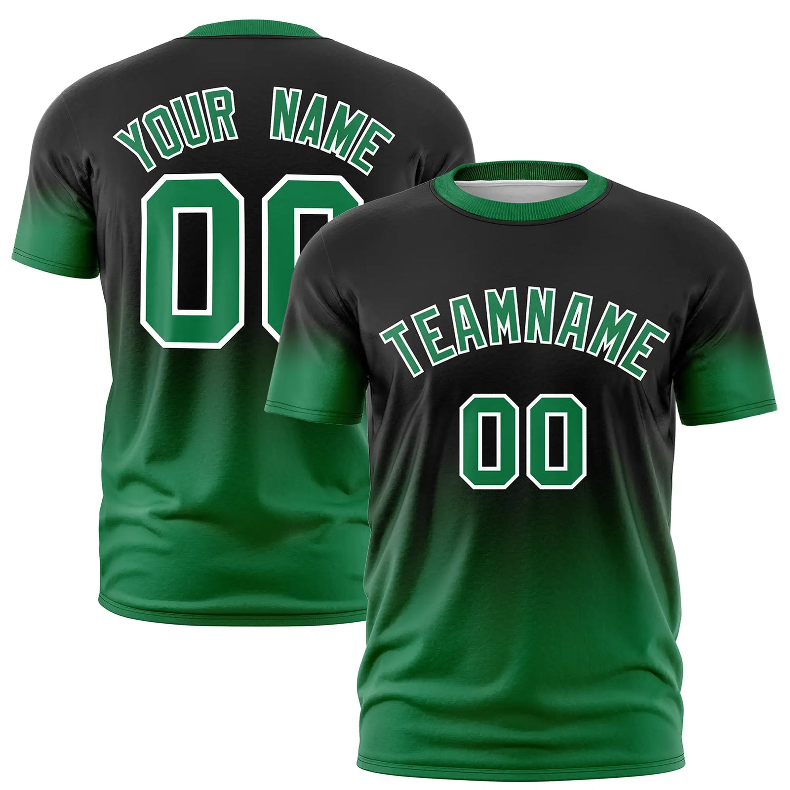 Custom Black-Kelly Green Gradient Fashion Design Performance T-Shirt