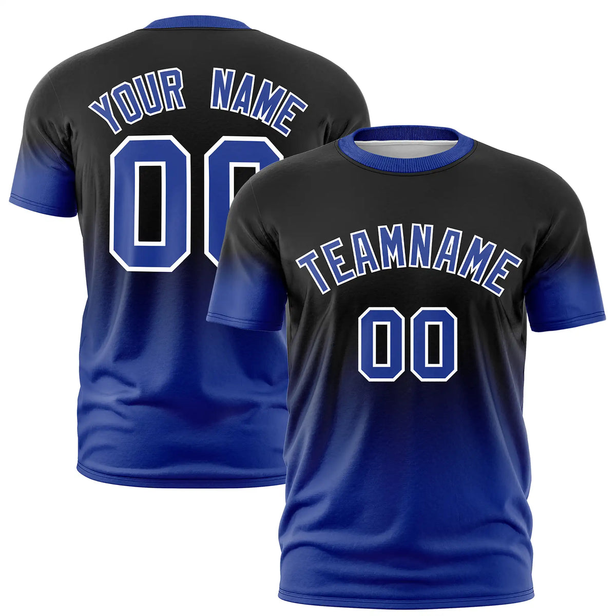 Custom Black-Royal Blue Gradient Fashion Design Performance T-Shirt