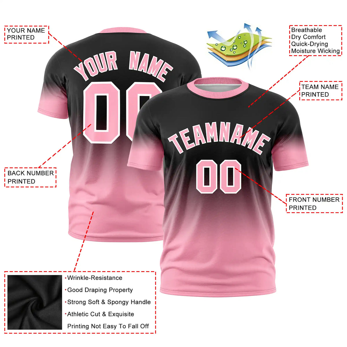 Custom Black-Light Pink Gradient Fashion Design Performance T-Shirt