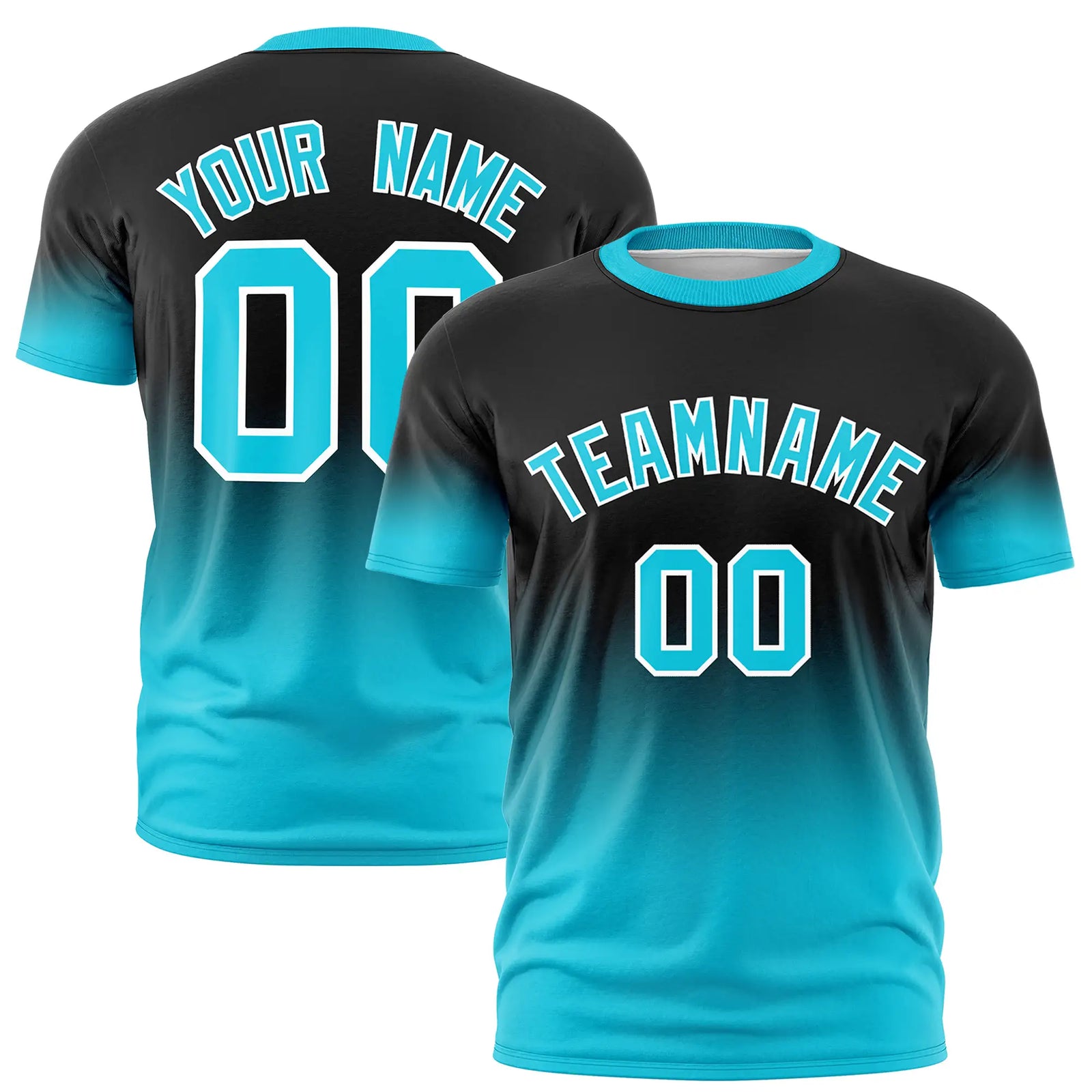 Custom Black-Sky Blue Gradient Fashion Design Performance T-Shirt