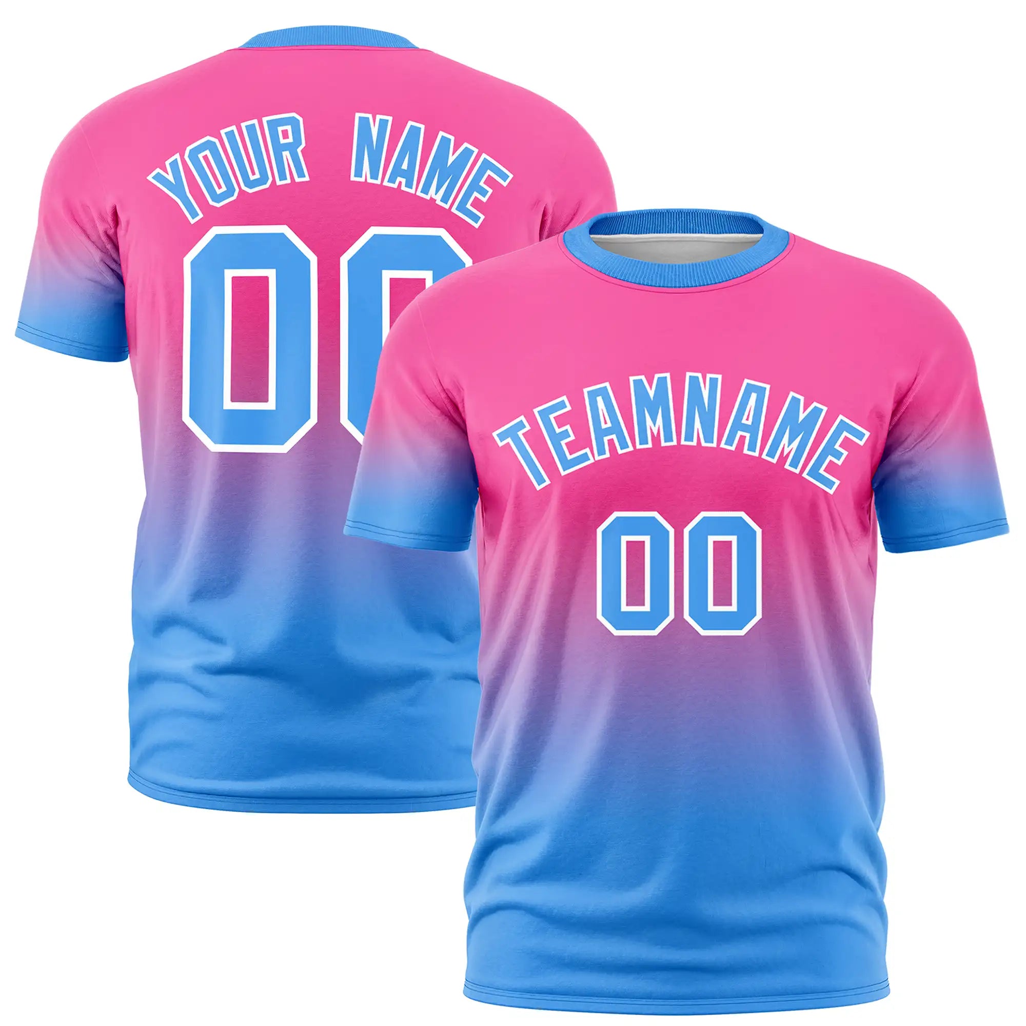 Custom Pink-Powder Blue Gradient Fashion Design Performance T-Shirt