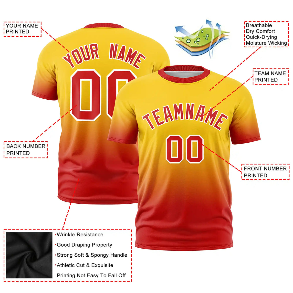 Custom Gold01-Red Gradient Fashion Design Performance T-Shirt