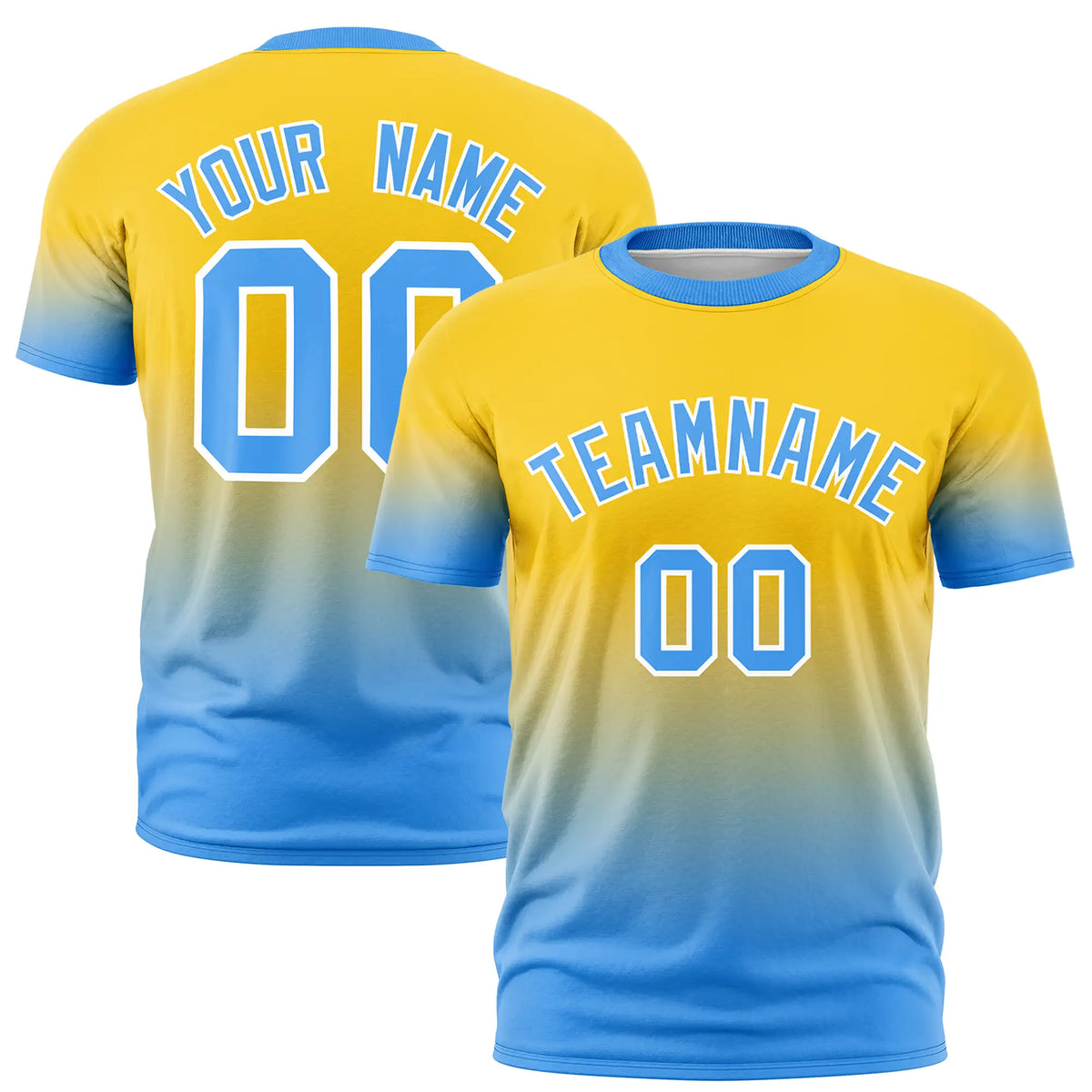 Custom Gold01-Powder Blue Gradient Fashion Design Performance T-Shirt