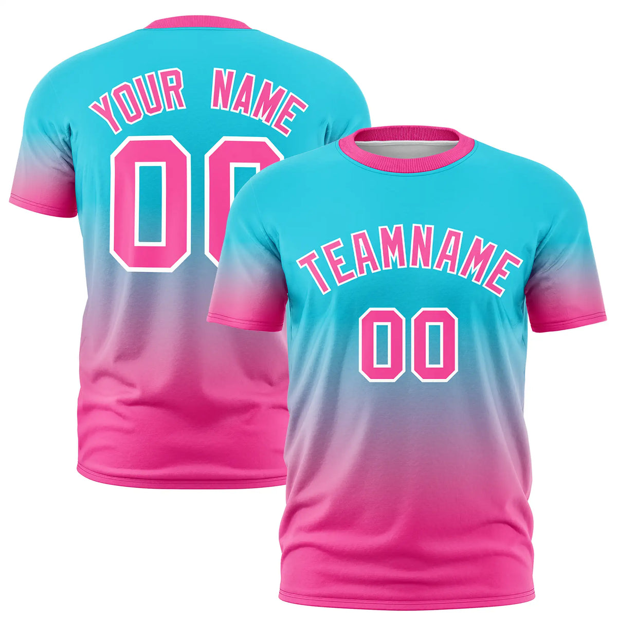 Custom Sky Blue-Pink Gradient Fashion Design Performance T-Shirt