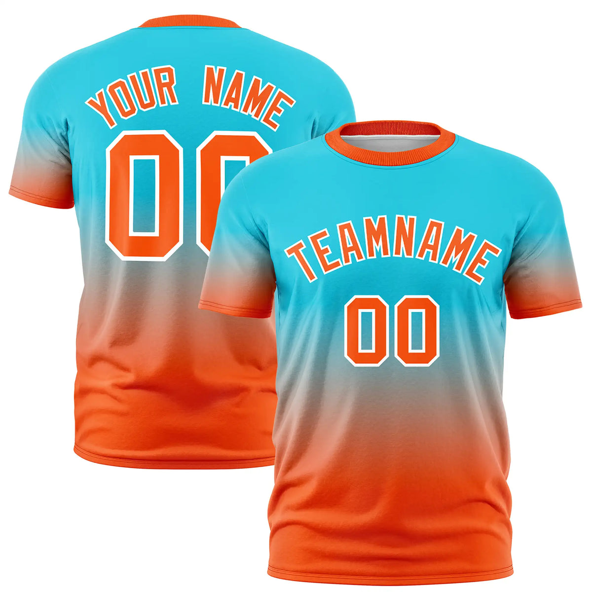 Custom Sky Blue-Orange Gradient Fashion Design Performance T-Shirt
