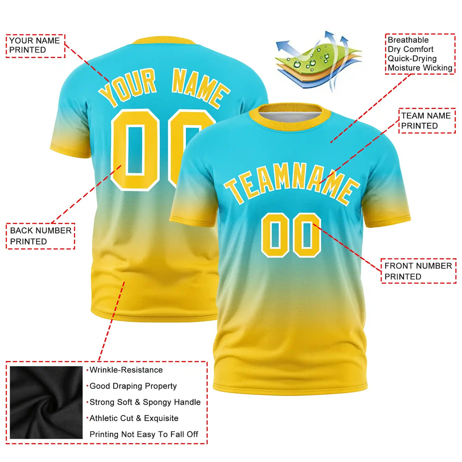 Custom Sky Blue-Gold01 Gradient Fashion Design Performance T-Shirt