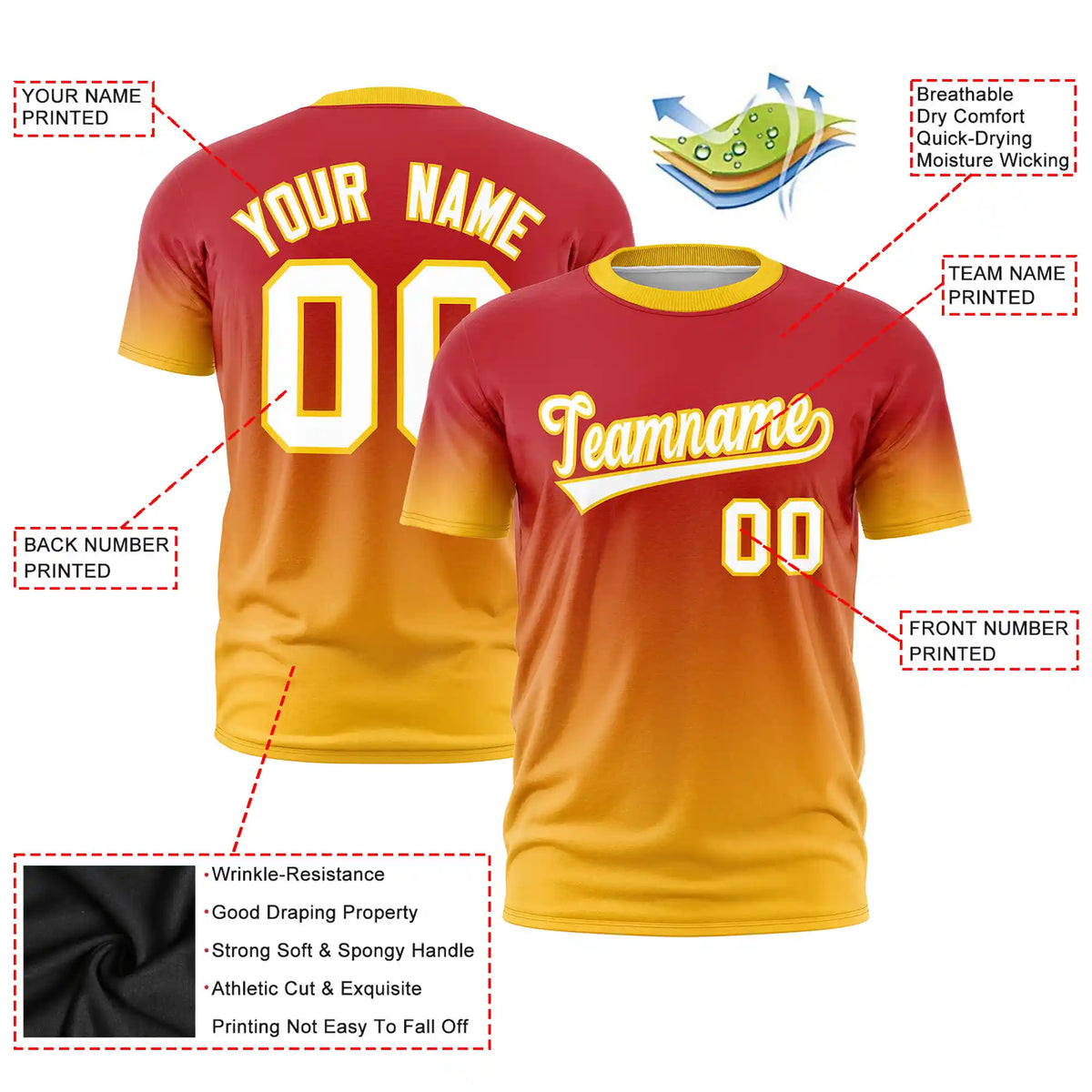 Custom Red-Gold01 Gradient Fashion Design Performance T-Shirt