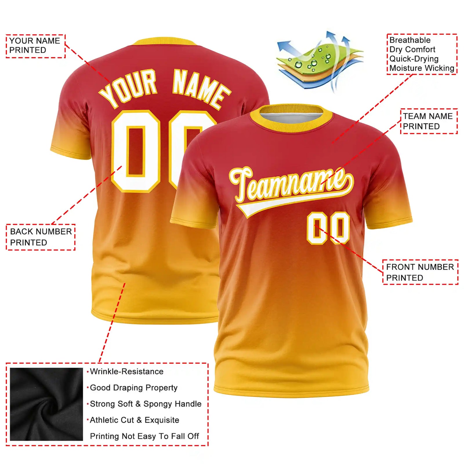 Custom Red-Gold01 Gradient Fashion Design Performance T-Shirt