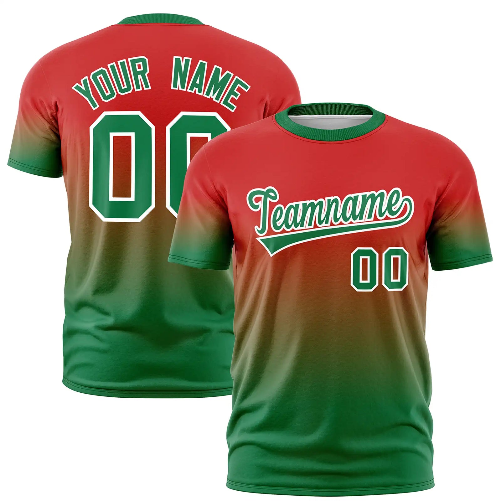 Custom Red-Kelly Green Gradient Fashion Design Performance T-Shirt