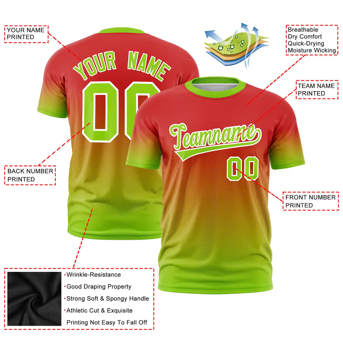 Custom Red-Neon Green Gradient Fashion Design Performance T-Shirt