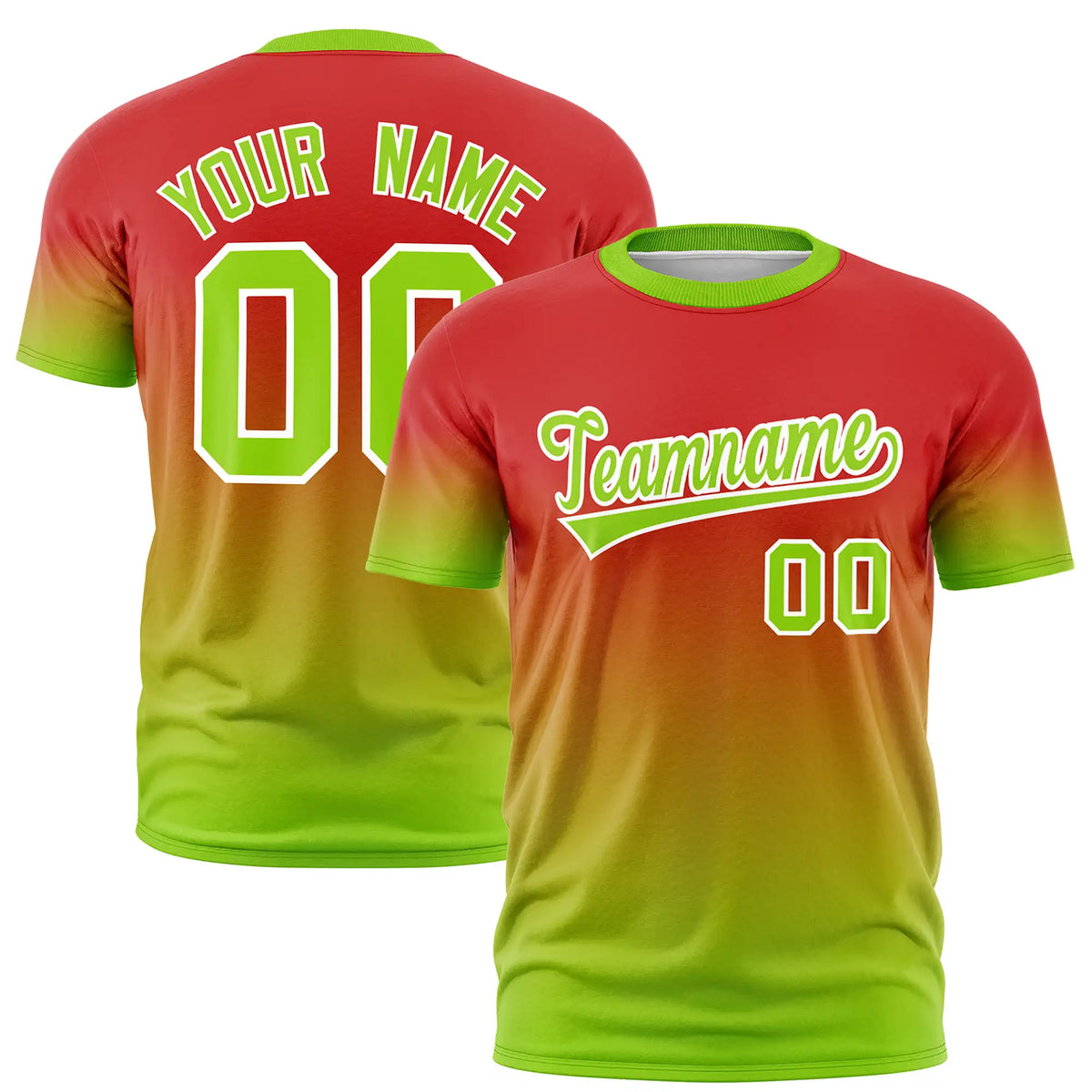 Custom Red-Neon Green Gradient Fashion Design Performance T-Shirt