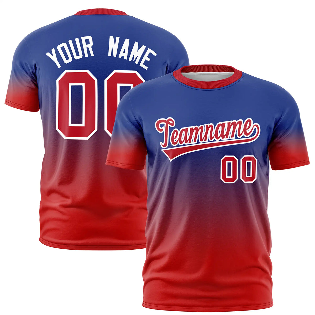 Custom Royal Blue-Red Gradient Fashion Design Performance T-Shirt