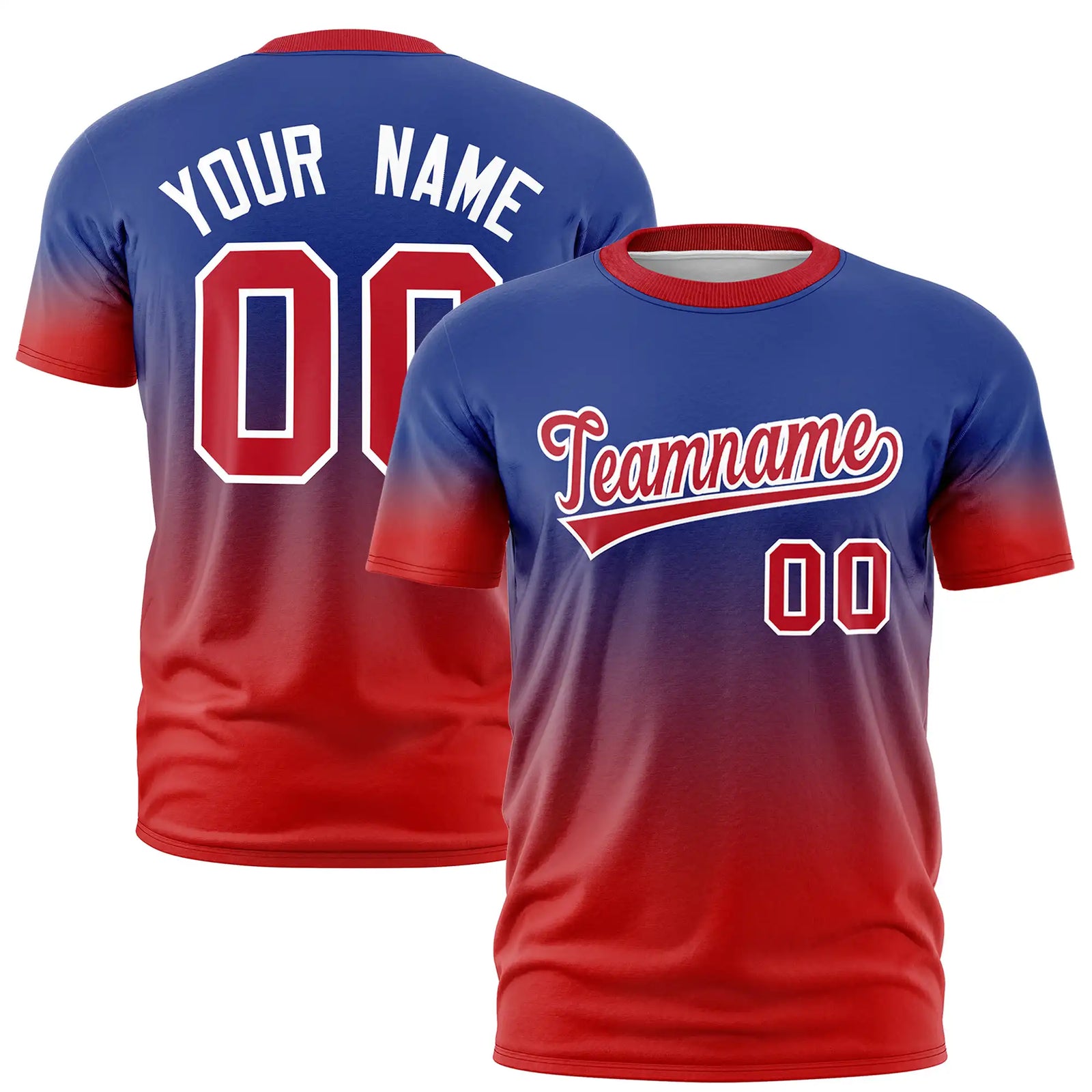 Custom Royal Blue-Red Gradient Fashion Design Performance T-Shirt