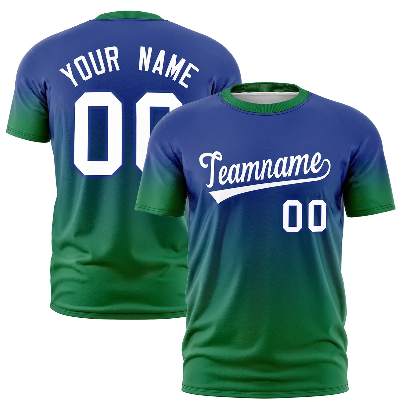 Custom Royal Blue-Kelly Green Gradient Fashion Design Performance T-Shirt