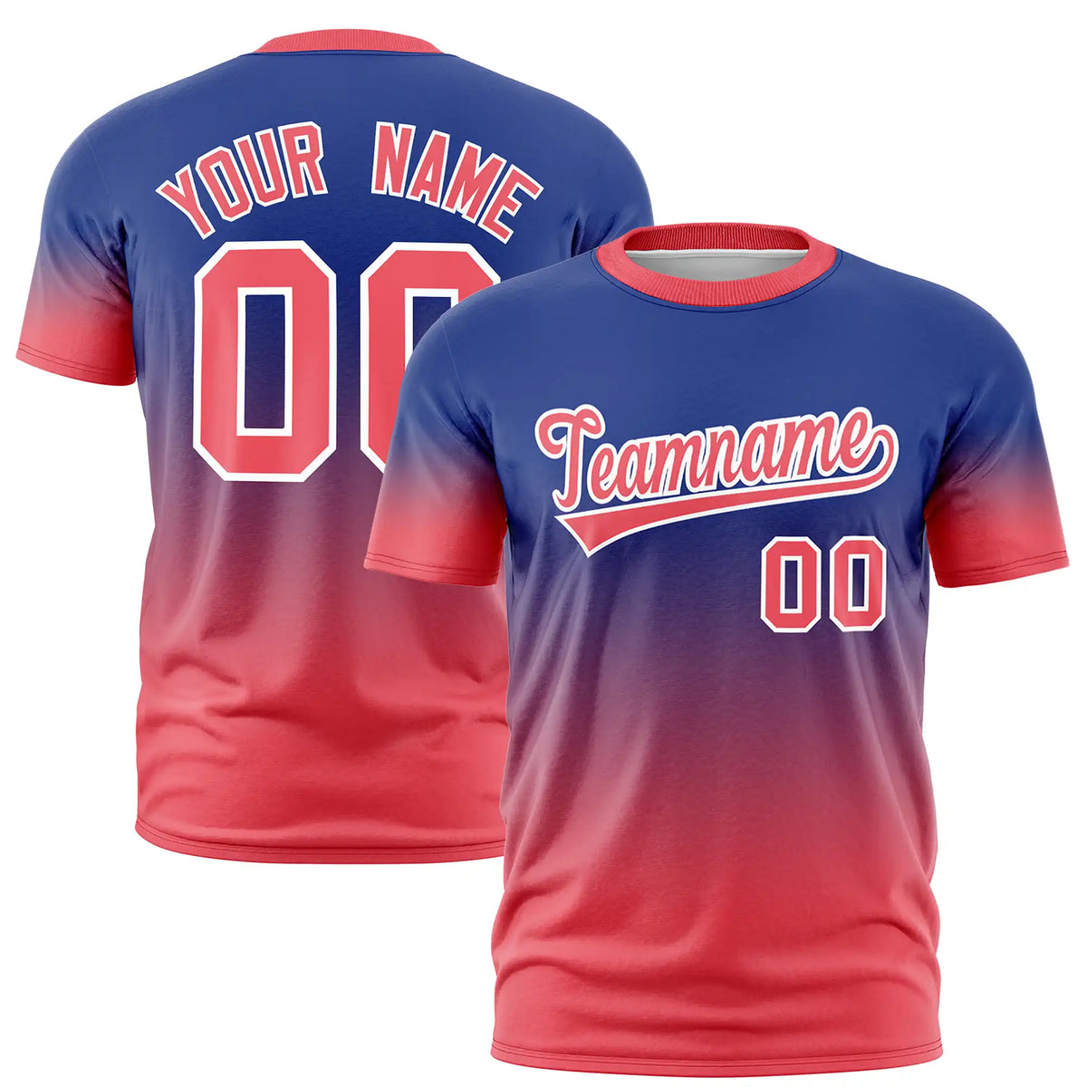 Custom Royal Blue-Red Gradient Fashion Design Performance T-Shirt
